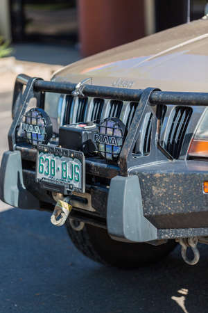 Denver, Colorado, USA-July 7, 2016. Custom built off road truck with steel roof rack and bumpers.のeditorial素材