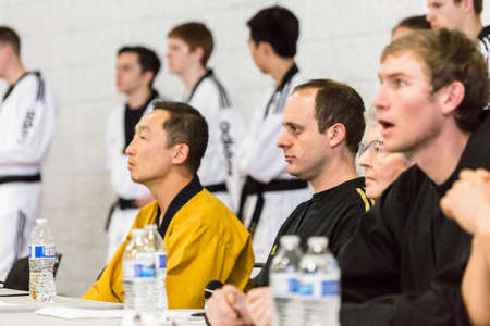Denver, Colorado, USA-February 21, 2016. Tae Kwon Do testing for verious degree of black belts.のeditorial素材