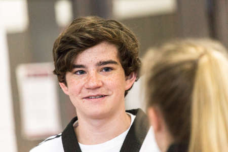 Denver, Colorado, USA-February 21, 2016. Tae Kwon Do testing for verious degree of black belts.のeditorial素材