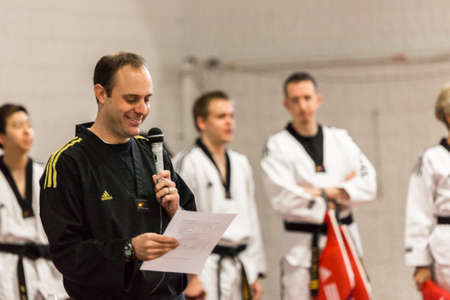 Denver, Colorado, USA-February 21, 2016. Tae Kwon Do testing for verious degree of black belts.のeditorial素材