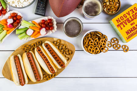 Appetizers on the table for the football party.の写真素材