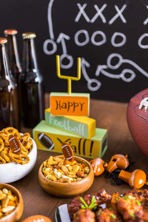 Appetizers on the table for the football party.の写真素材
