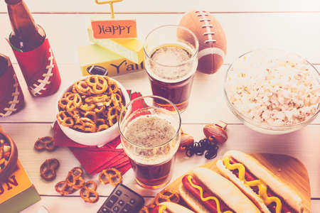 Appetizers on the table for the football party.の写真素材