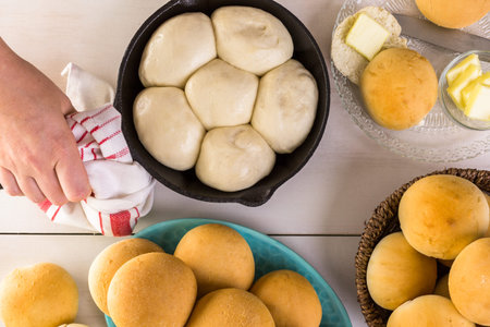 Baking fresh homemade dinner rolls.