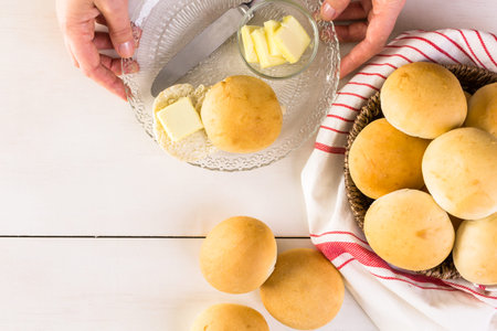 Baking fresh homemade dinner rolls.の写真素材