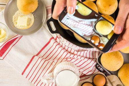 Baking fresh homemade dinner rolls.の写真素材