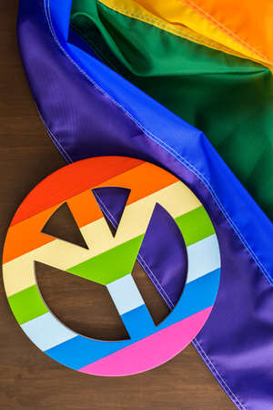 Rainbow Gay Pride flag with Peace sign.の写真素材