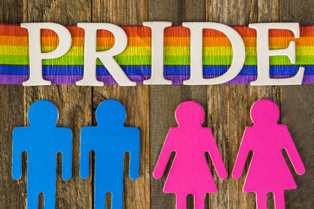 White Gay Pride sign on wood background.の写真素材