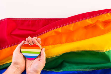 Rainbow Gay Pride flag on a white background.の写真素材