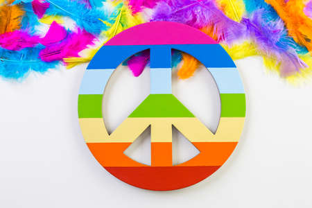 Rainbow Gay Pride peace sign on a white background.の写真素材