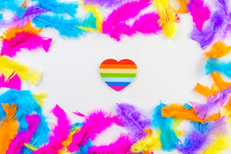 Rainbow Gay Pride heart shape on a white background.の写真素材