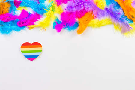 Rainbow Gay Pride heart sign on a white background.の写真素材