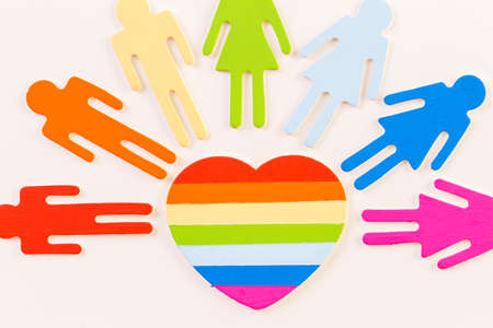 Rainbow Gay Pride male nad female cutouts on a white background.の写真素材