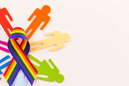 Rainbow Gay Pride male nad female cutouts on a white background.の写真素材