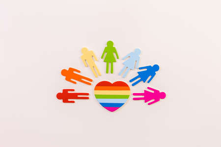 Rainbow Gay Pride male nad female cutouts on a white background.の写真素材