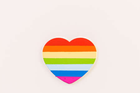 Rainbow Gay Pride heart on a wood background.の写真素材