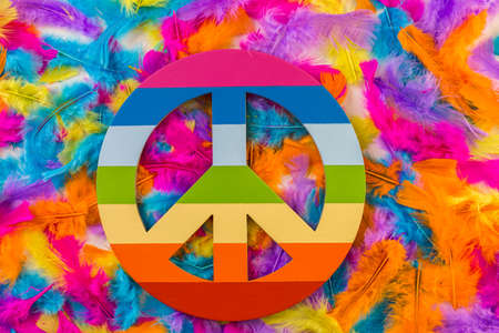 Rainbow Gay Pride feathers on a white background.の写真素材