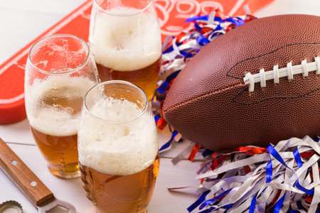 Snacks for watching a football game. Super Bowl day party.の写真素材