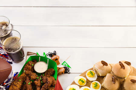 Snacks for watching a football game. Super Bowl day party.の写真素材