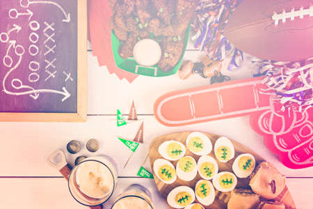 Snacks for watching a football game. Super Bowl day party.の写真素材