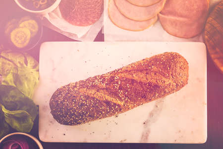 Fresh sub sandwich on multigrain bread.の写真素材
