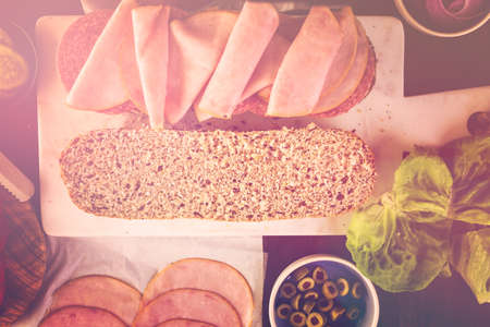 Fresh sub sandwich on multigrain bread.の写真素材