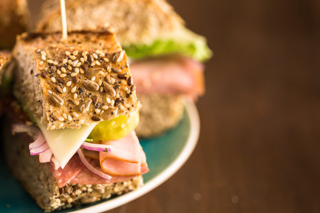 Fresh sub sandwich on multigrain bread.の写真素材