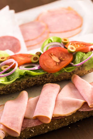 Fresh sub sandwich on multigrain bread.の写真素材