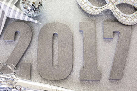 New year decoration. Closeup on silver 2017の写真素材