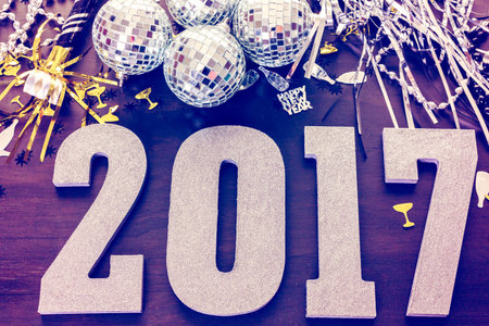 New year decoration. Closeup on silver 2017