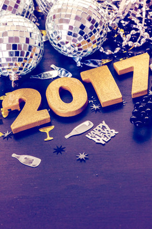 New year decoration. Closeup on golden 2017の写真素材