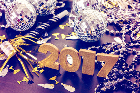 New year decoration. Closeup on golden 2017の写真素材