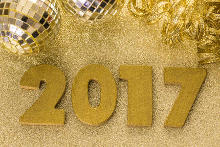 New year decoration. Closeup on golden 2017の写真素材