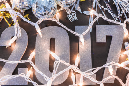 New year decoration. Closeup on silver 2017の写真素材