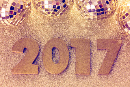 New year decoration. Closeup on golden 2017