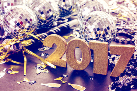 New year decoration. Closeup on golden 2017の写真素材