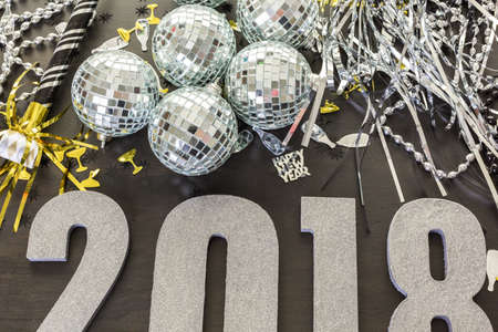 New year decoration. Closeup on silver 2018.の写真素材
