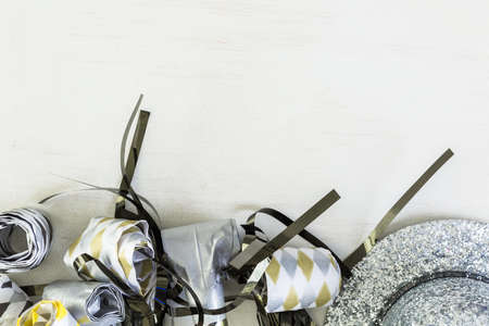 New Year Eve party decorations on a white background.の写真素材