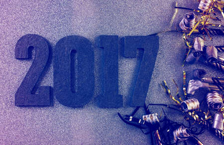 New Year Eve party decorations with year on a silver background.の写真素材