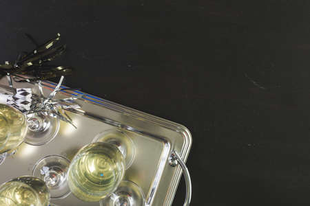 New Year Eve party decorations on black board.の写真素材