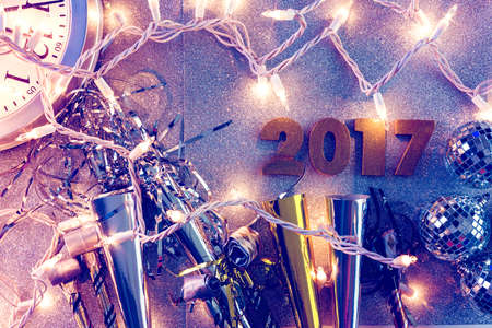 New Year Eve party decorations with year on a silver background.の写真素材