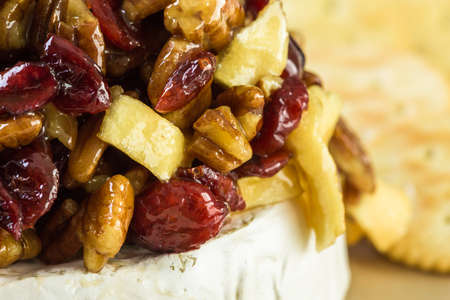 Caramel nut and cranberry brie appetizer for Christmas party.の写真素材
