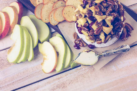 Caramel nut and cranberry brie appetizer for Christmas party.の写真素材