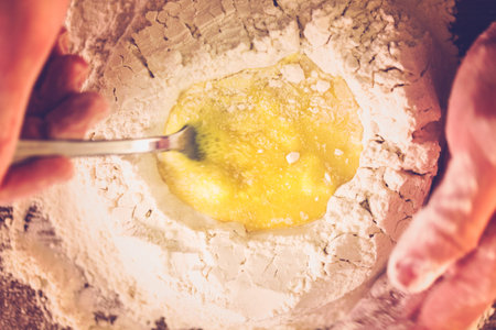 Preparing dough for home made pasta.の写真素材