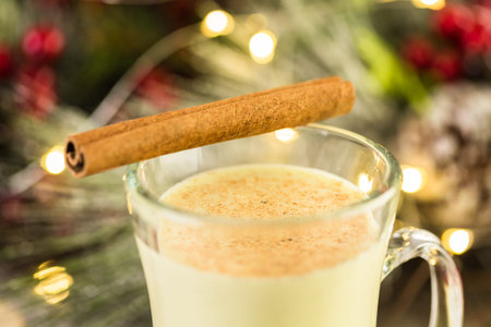 Traditional holiday egg nog garnished with freshly ground nutmeg.