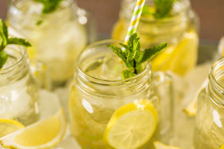 Beverage tray with with iced tea with citrus.の写真素材