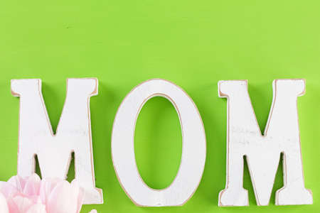 Bouquet of pink tulips on a green background.の写真素材