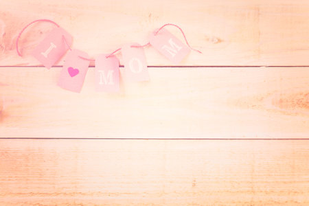 Decorations for Mother's Day on a  wood board.の写真素材