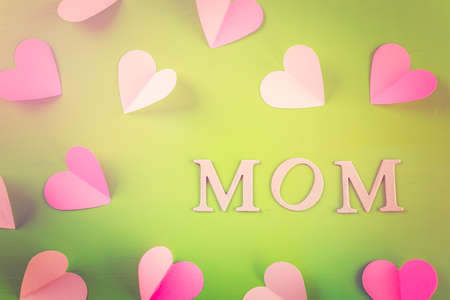 Decorations for Mother's Day on a  wood board.の写真素材