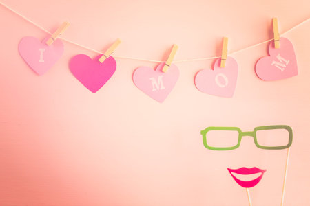 Decorations for Mother's Day on a  wood board.の写真素材